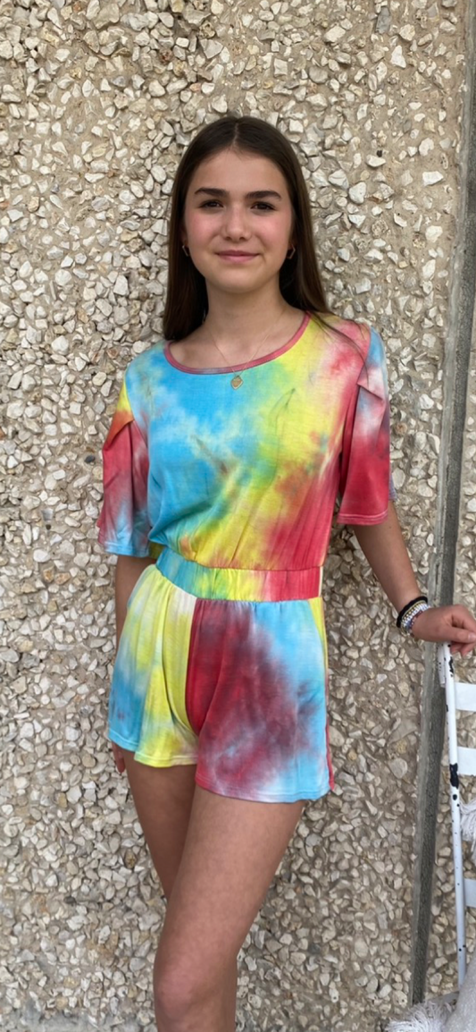 Girls- Erge Tie Dyed Terry Romper