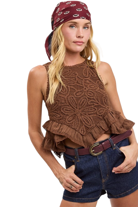 Sky to Moon Flral Embroidered High Low Knit Top