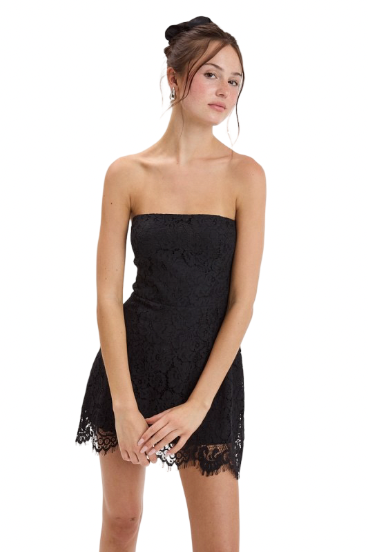 Sky to Moon Floral Lace Overlay Strapless Mini Dress