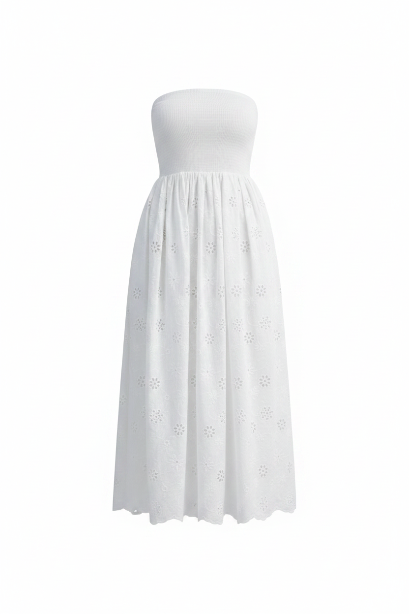 Mable Knitted Top Bodice Eyelet Contrast Midi Dress