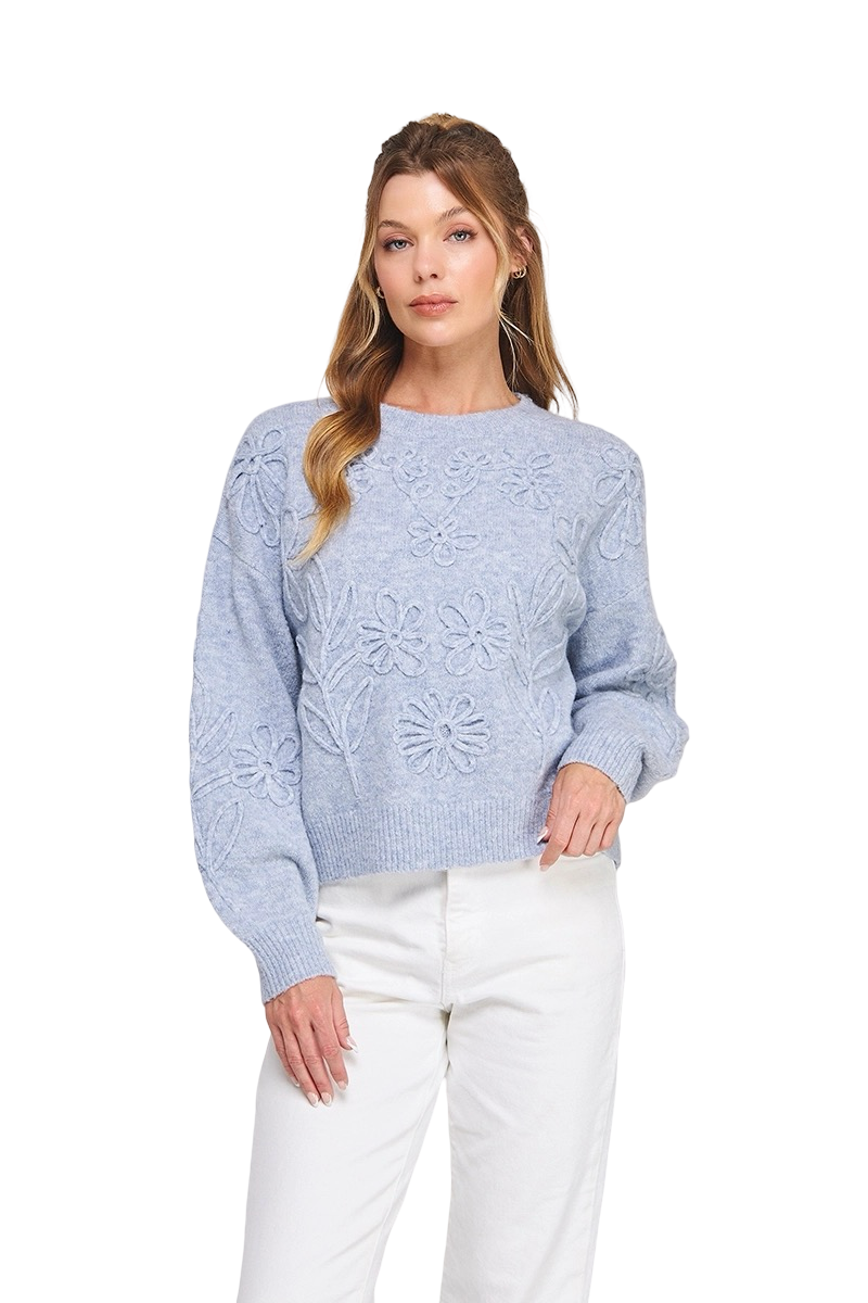 Apparel-Allie Rose Floral Embroidery Sweater Top