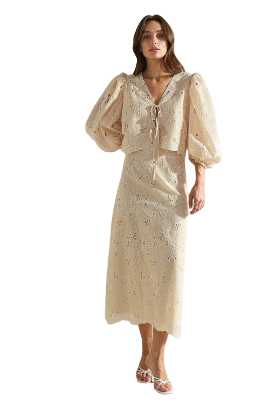 Apparel- Able Floral Eyelet Embroidered Skirt