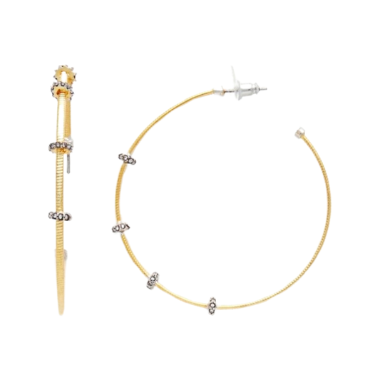 Earrings- M&E Bling Large Thin Hoops With CZ Stations