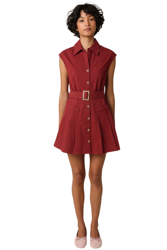 Olivaceous Donna Belted Sleeveless Shirt Mini Dress