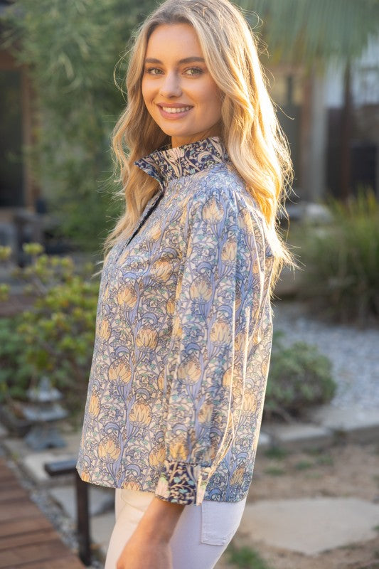 Apparel- VOY Wide Collar Block Floral Top