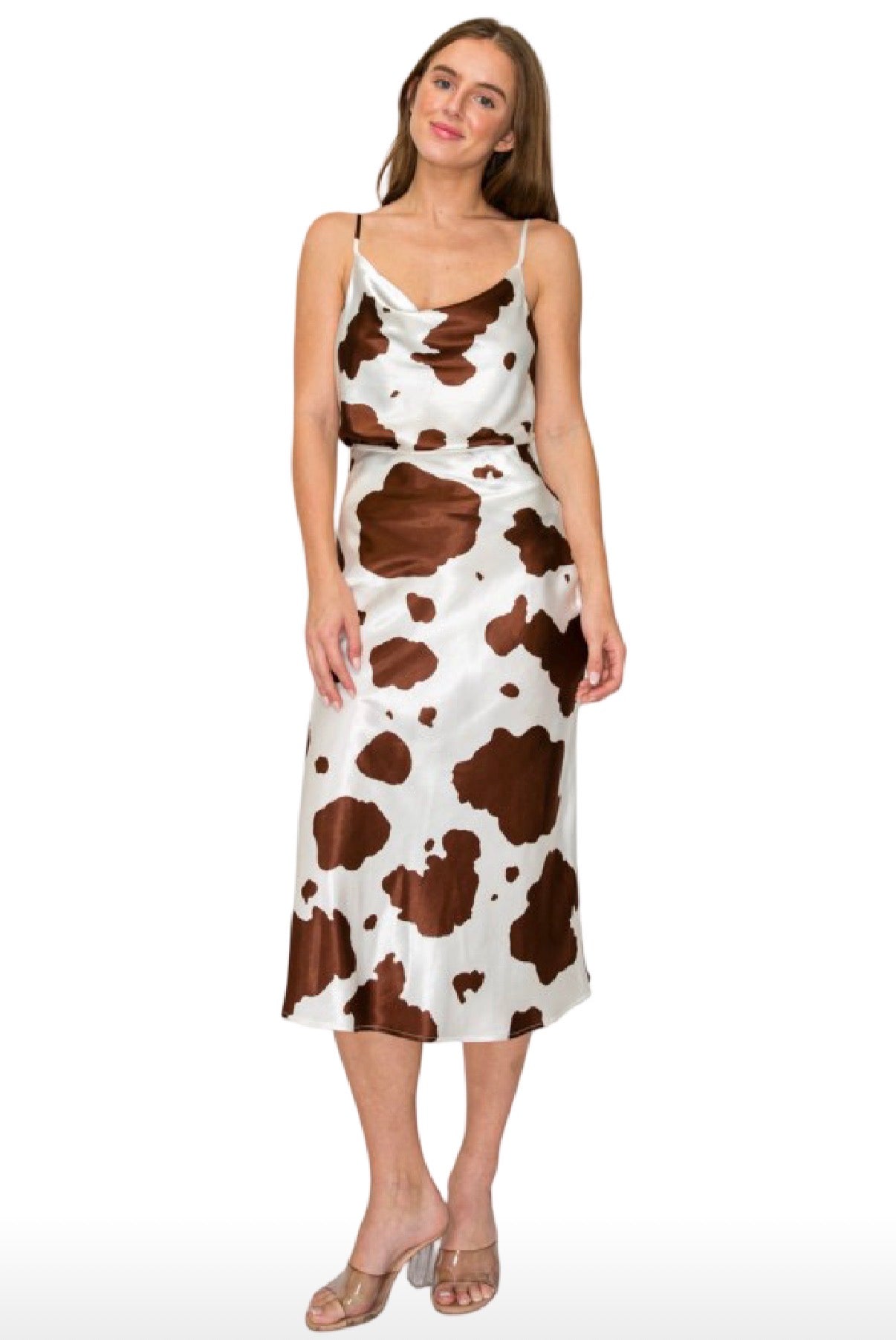 DNA Couture Satin Animal Print Cowl Neck Tank Top