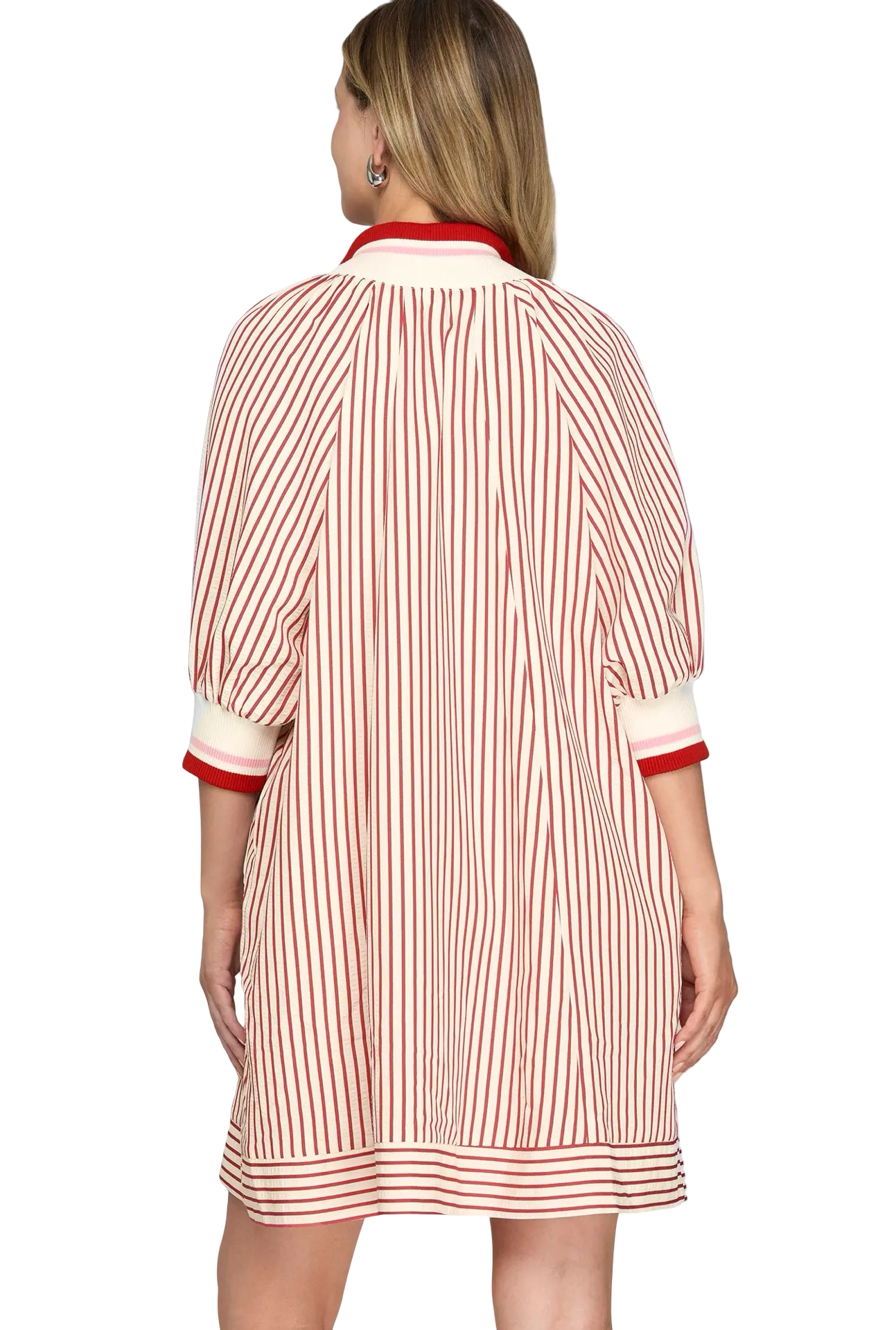 She+Sky  1/2 Sleeve Zip Striped Mini Dress