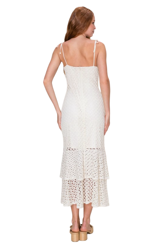 B. Right Crochet Lace Open Bottom Midi Dress