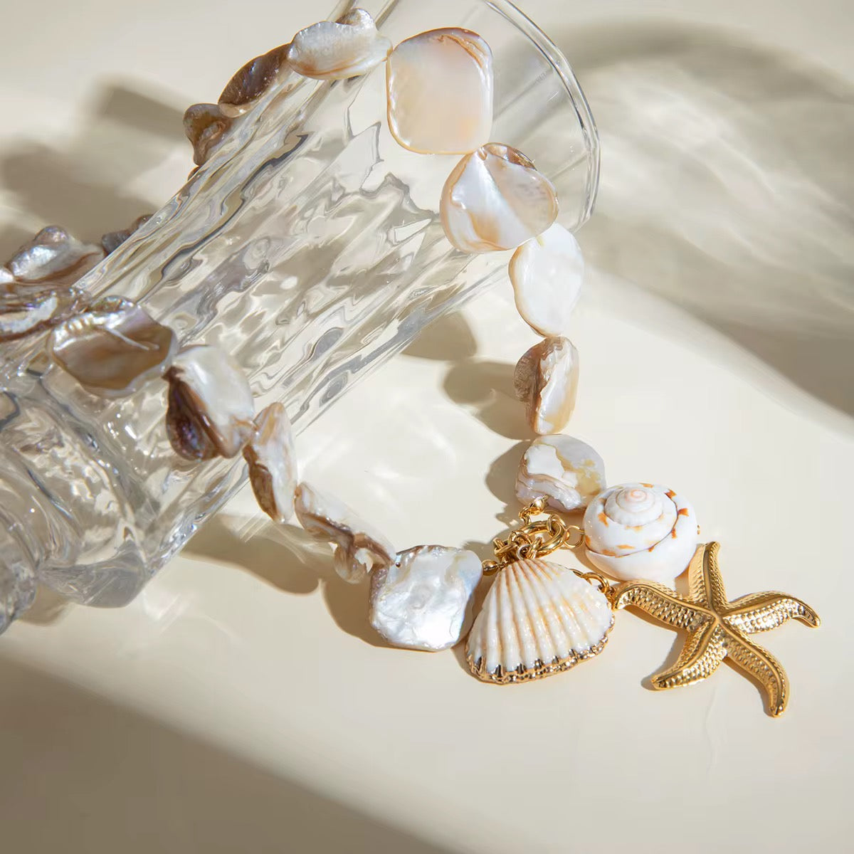 Necklaces- M&E Bling Natural Shell Starfish Statement Necklace