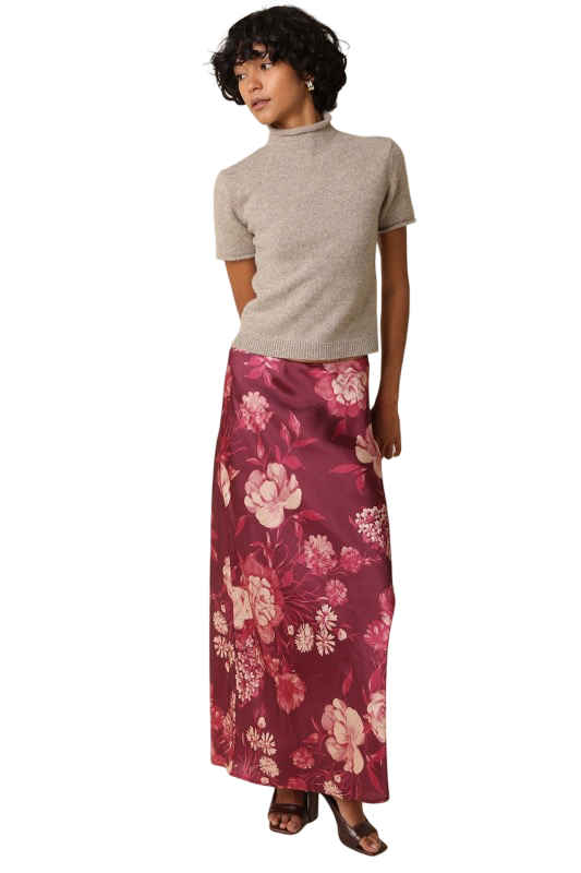 Olivaceous Zella Floral Midi Skirt