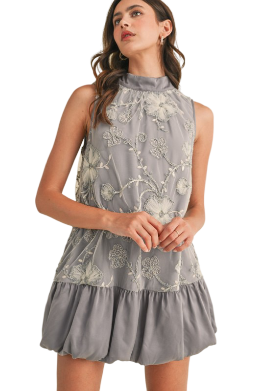Apparel- En Merci Embellished Mixed Media Bubble Hem Mini Dress
