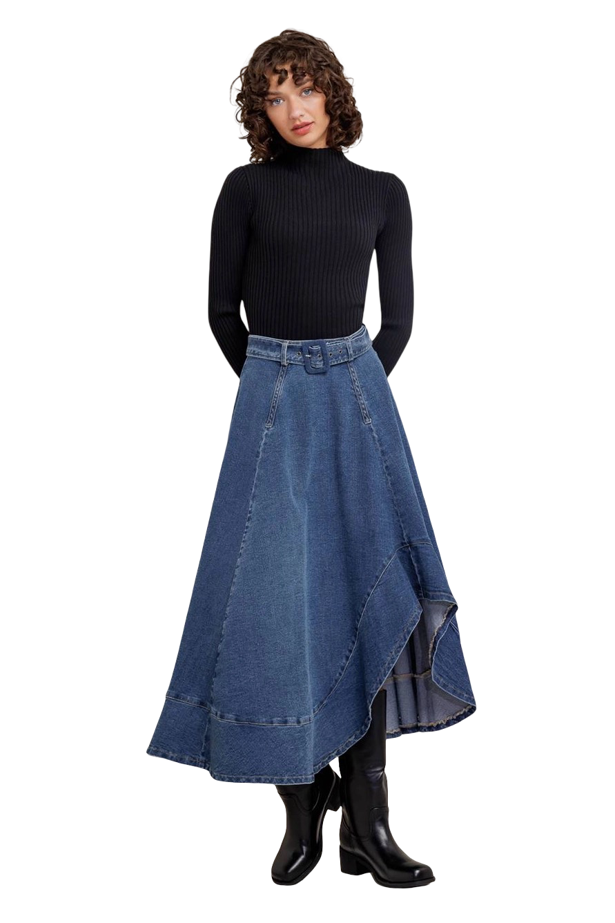 Apparel- Flying Tomato Washed Denim Midi Skirt