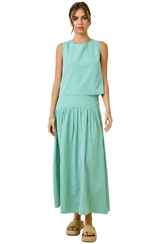 Day+Moon Gingham Flared Maxi Skirt
