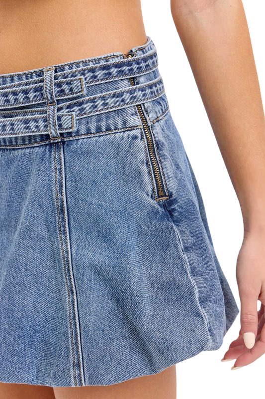 Apparel- Cello Mid Waisted Bubble Mini Skirt with Belts