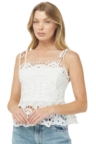 Needii Embroidered Eyelet Peplum Top