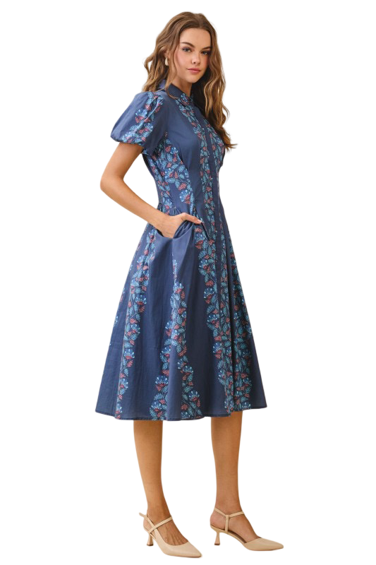 Apparel- TCEC Floral Vertical Print A-Line Midi Dress