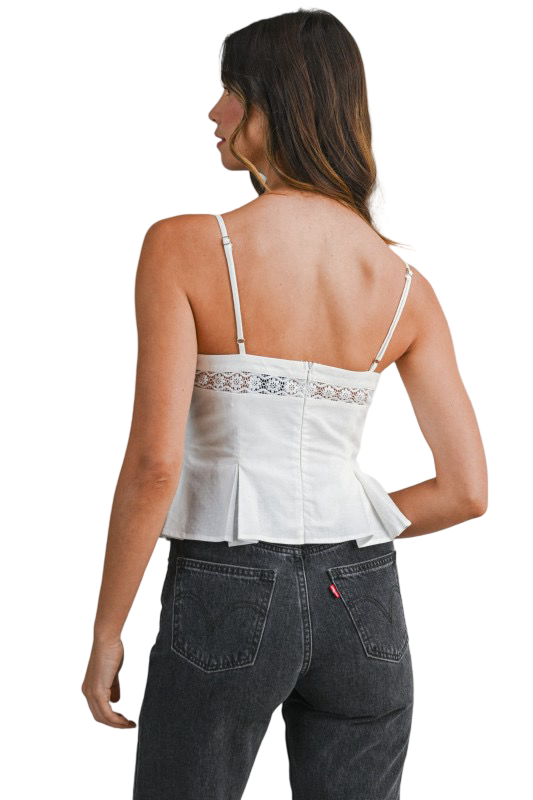 Mable Spaghetti Strap Lace Trim Cami Peplum Shirt Top