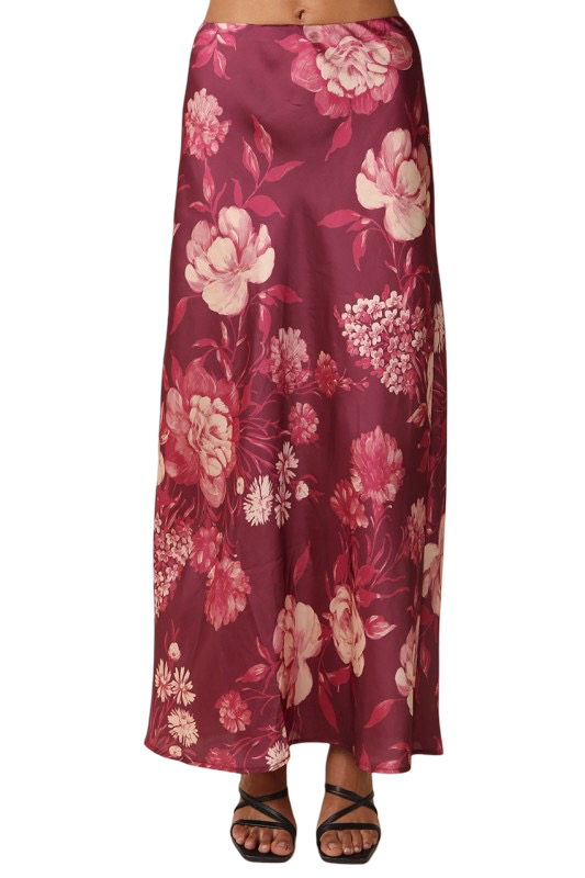 Olivaceous Zella Floral Midi Skirt