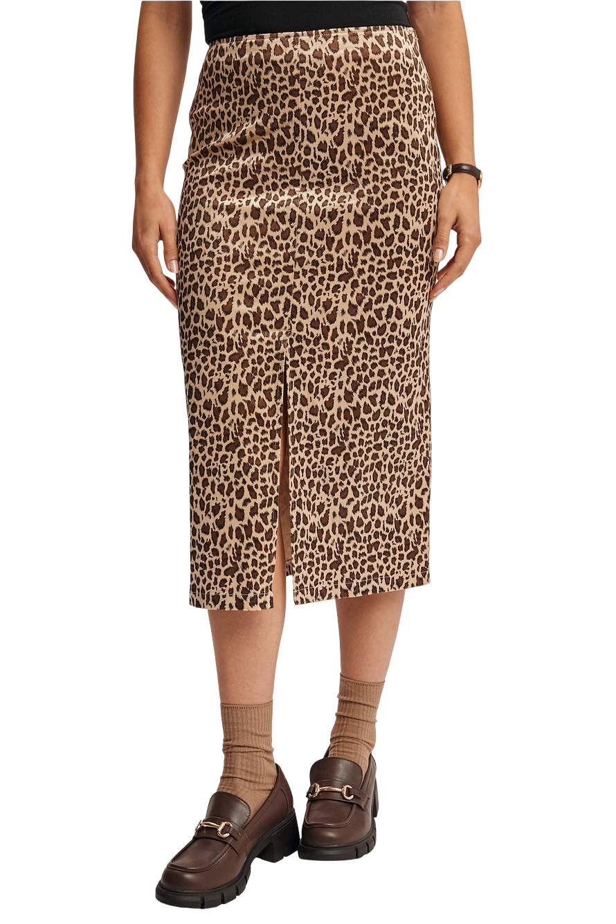 Apparel- Forte Leopard Print Satin Midi Skirt