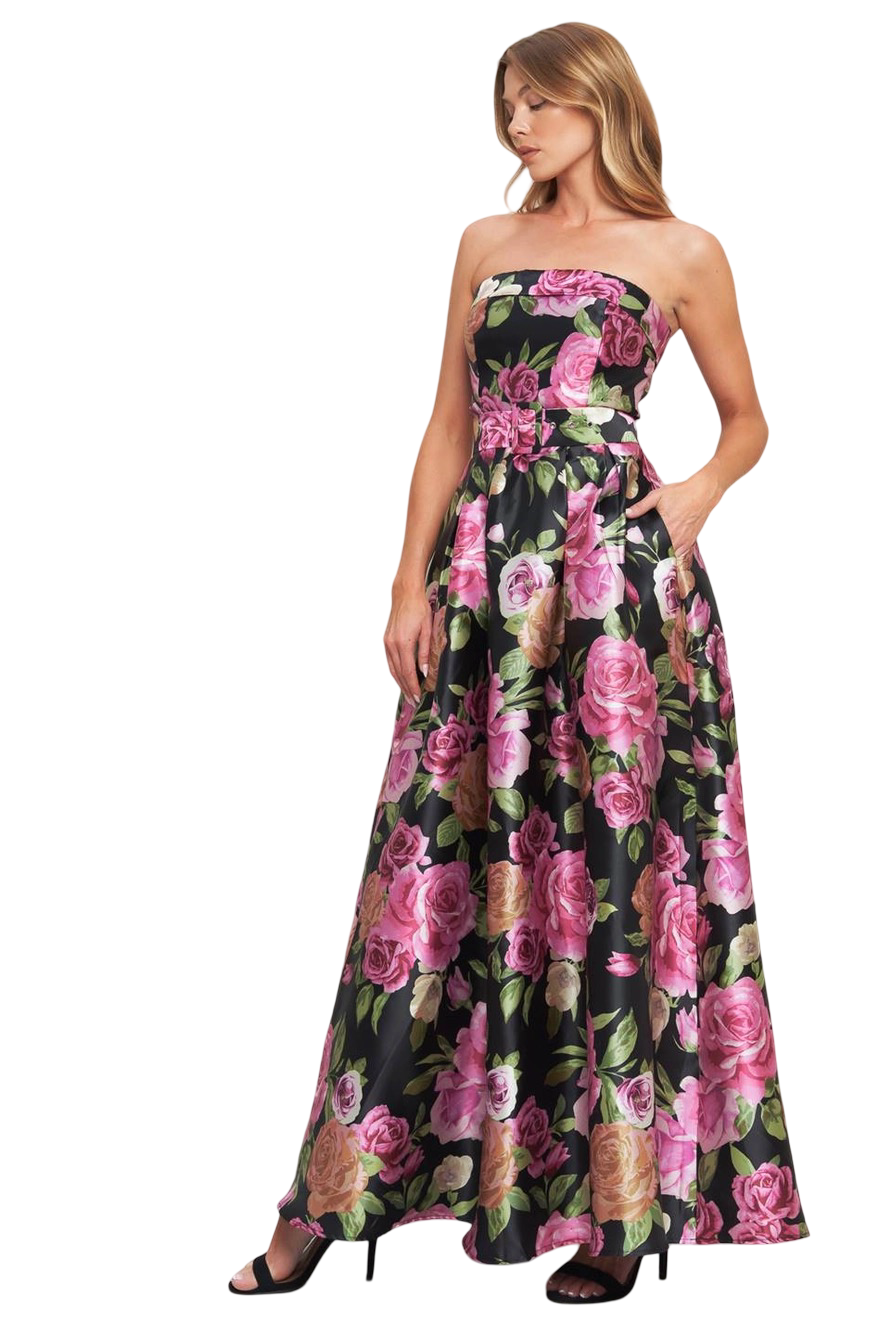 Apparel- Flying Tomato Strapless Floral Holiday Maxi Dress