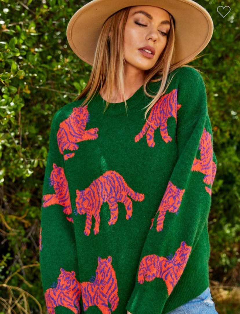 Apparel- Wanna B ME Lucky Tiger Pattern Knitted Sweater
