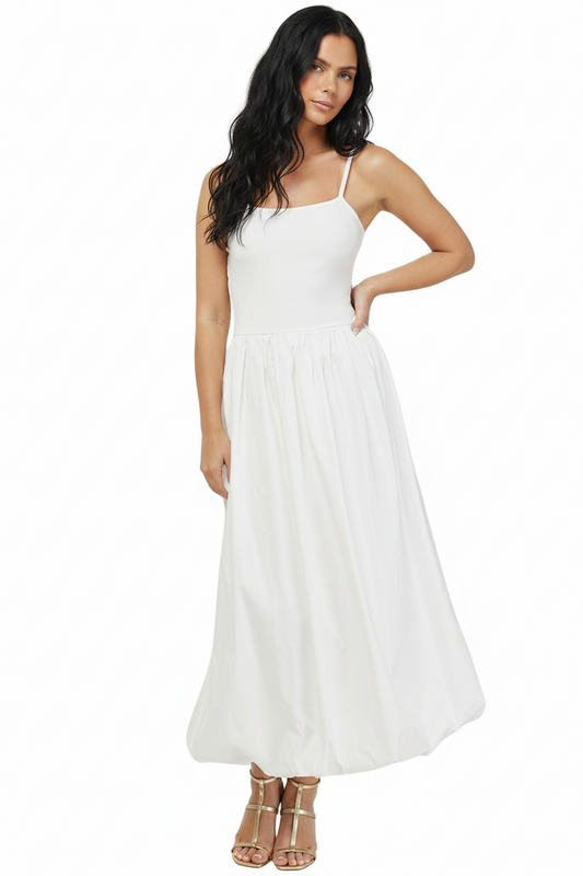 Needii Mixed Media Bubble Bottom Midi Dress