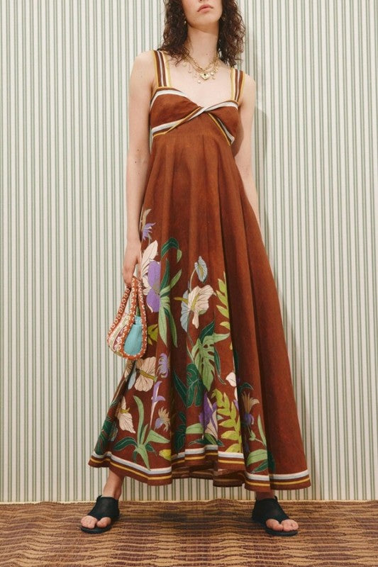 Sundayup Floral Front Twist Maxi Dress