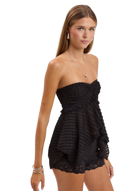 Sky to Moon Waffle Knit Textured Angled Bottom Tube Top