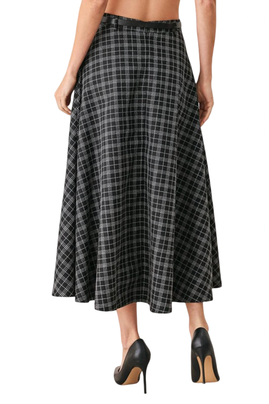 Flying Tomato Full Plaid Woven Midi Skirt