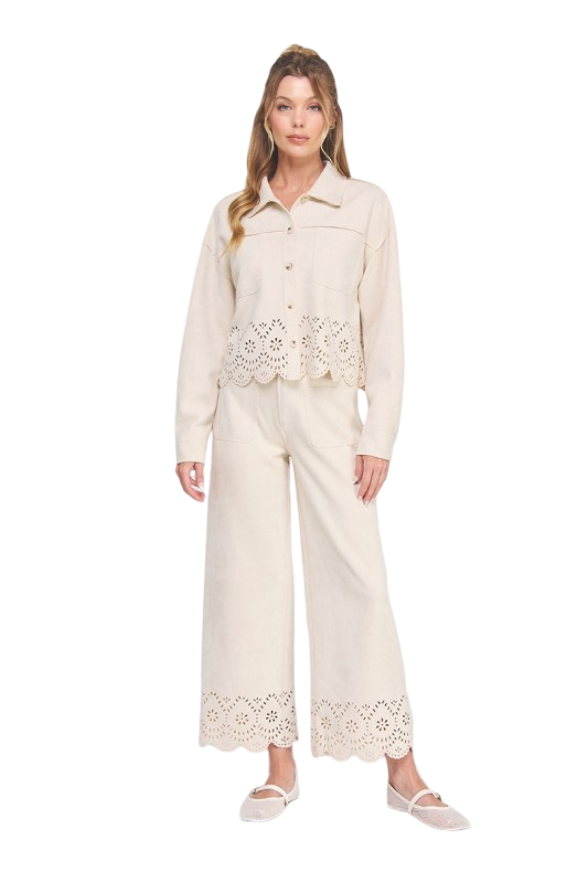 Apparel-Allie Rose Suede Laser Cut Wide Leg Pant