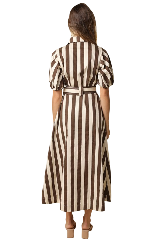 Olivaceous Cora Striped Belted Midi Dress