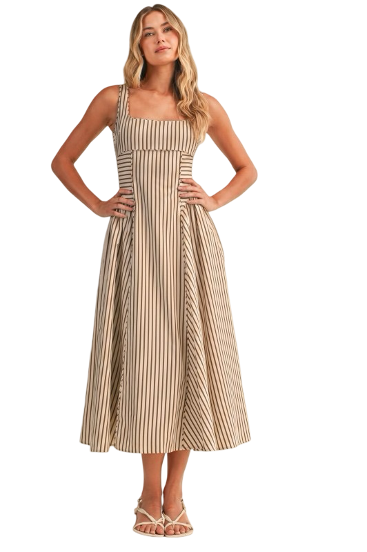 Klesis Striped Back Buckle Detail Midi Dress
