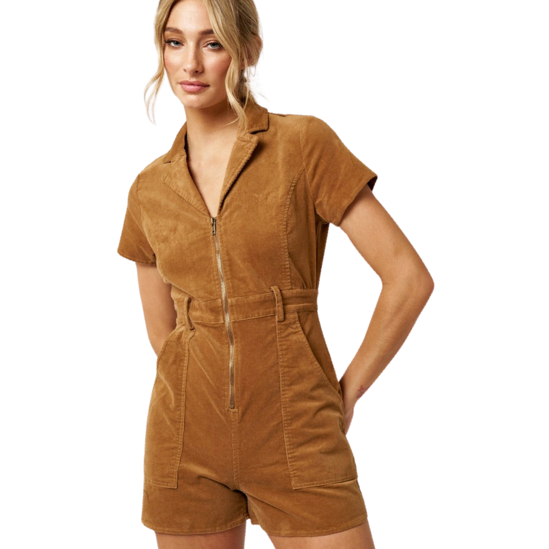 Apparel- Blue Blush Corduroy Zippered Romper
