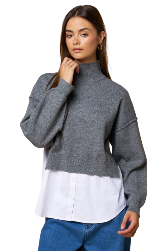 Suéter con cuello de tortuga y capas de medios mixtos LALAVON