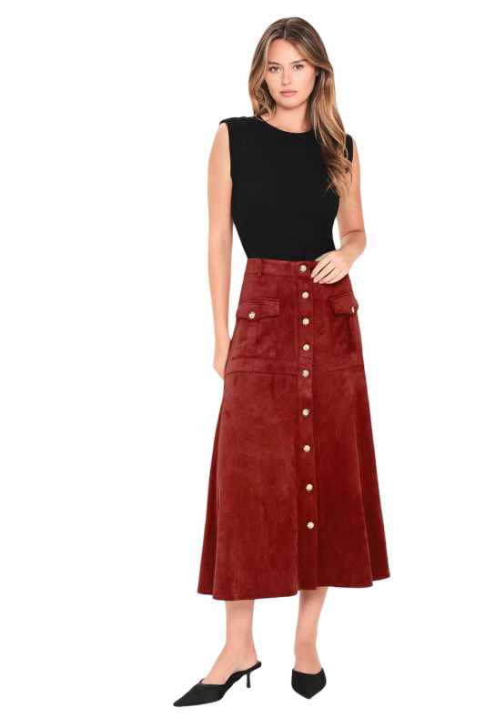 Flying Tomato Faux Suede Circle Midi Skirt
