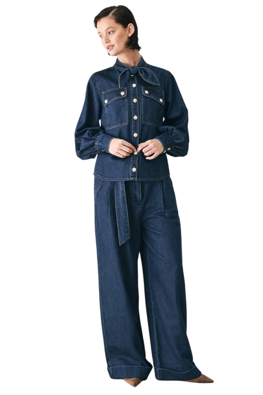 Flying Tomato Denim Tie Front Top