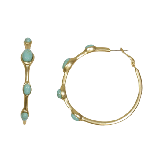 Earrings- M&E Bling Gold and Turquoise Bamboo Large Hoop