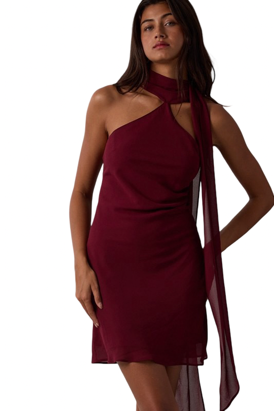 Sky to Moon Sheer Long Scarf Open Back Mini Dress