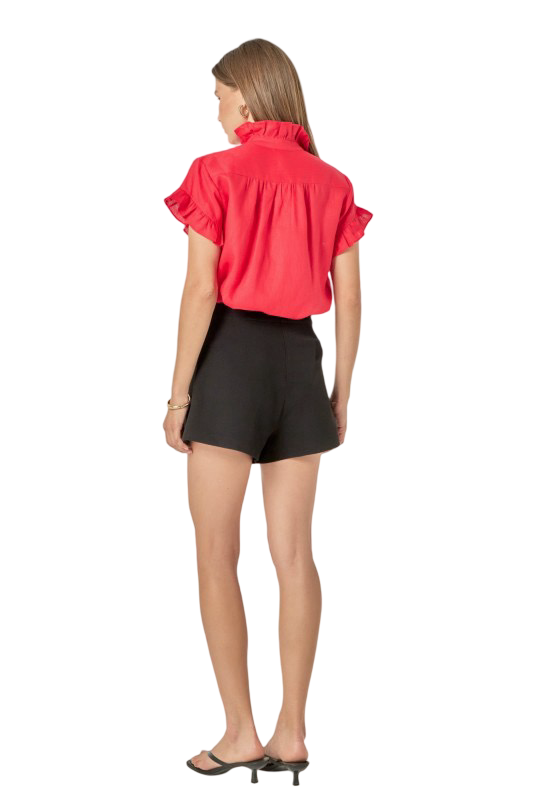 English Factory Red Linen Ruffled  Blouse Shirt