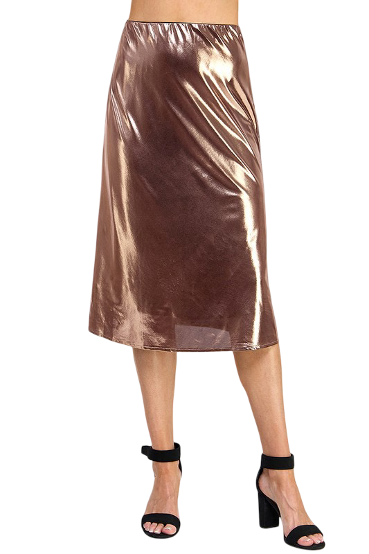 Apparel-Allie Rose Liquid Metal Midi Skirt