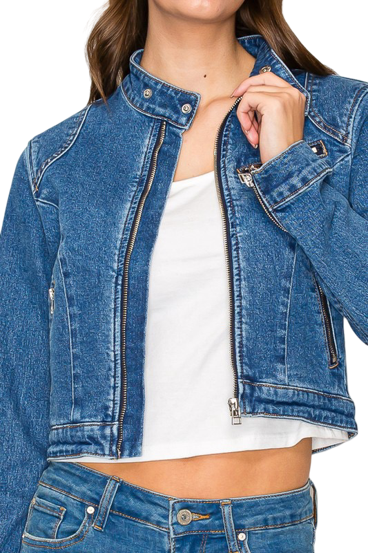 Apparel-Curds & Whey Denim Zip Pocket Biker Jacket