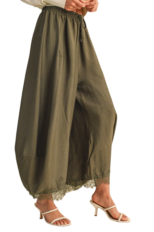 Klesis Barrel Leg Pants with Lace Hem Detail