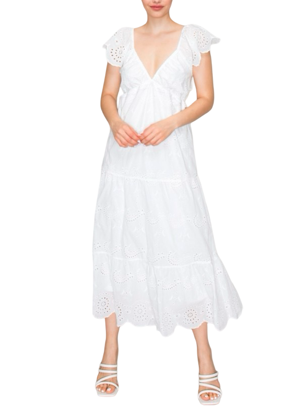 Haute Monde Lace Embroidery Eyelet Midi Dress
