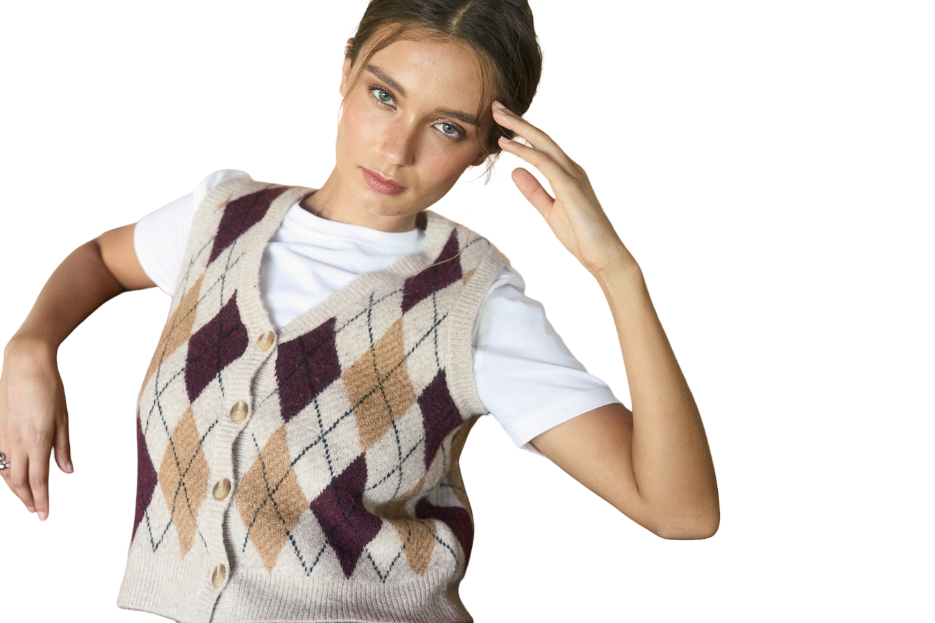 Apparel- The Workshop Argyle Sweater Vest Top