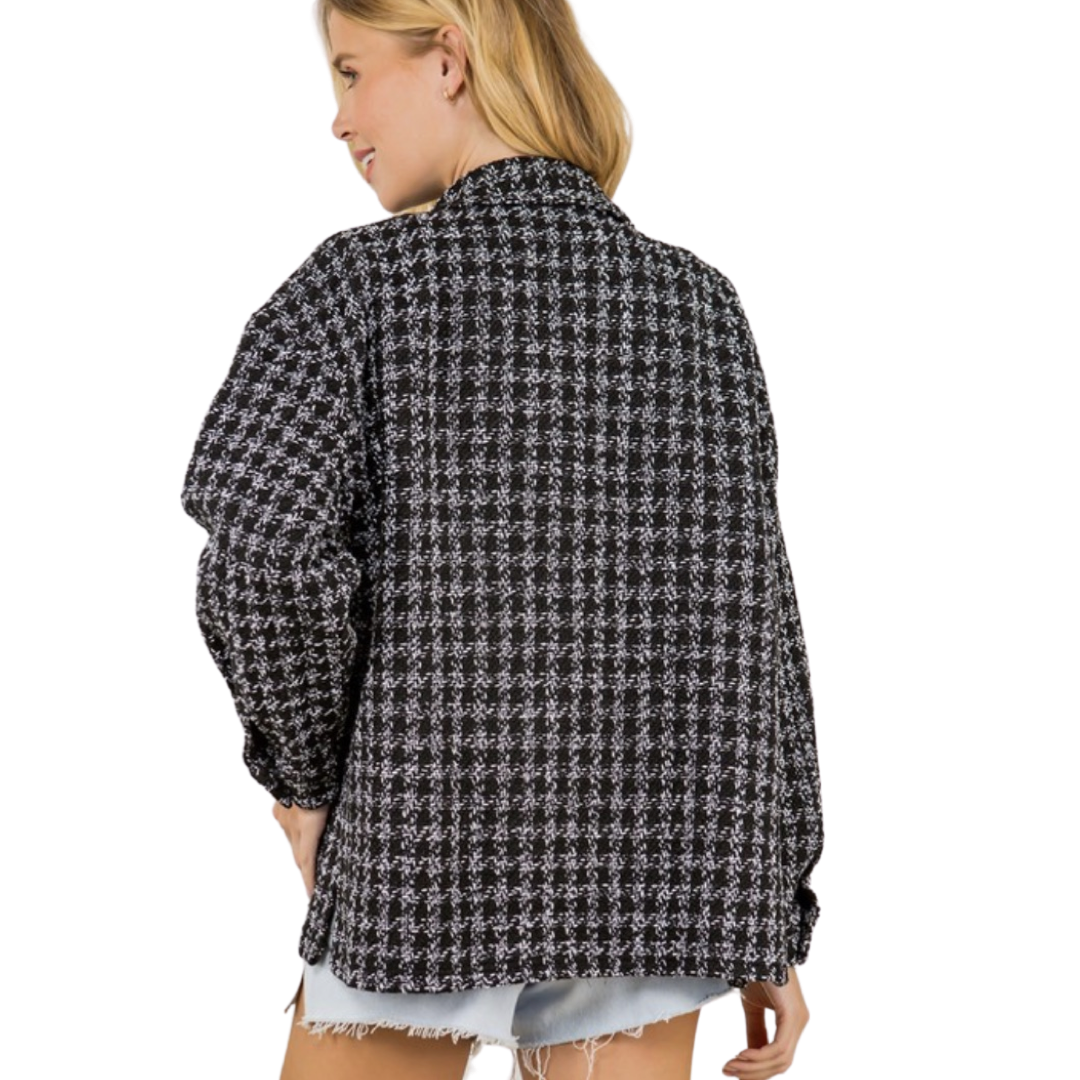 Apparel- Fanco Tweed Button Down Shacket Jacket