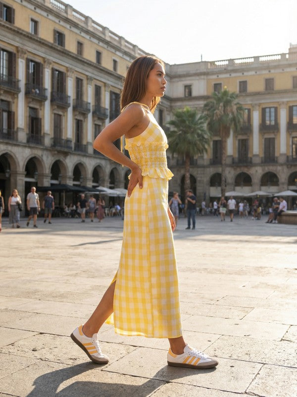 Baby Pink Gingham Sweetheart Top and Midi Skirt Set