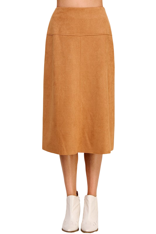 Apparel-Allie Rose Constructed Soft Microsuede Midi Skirt