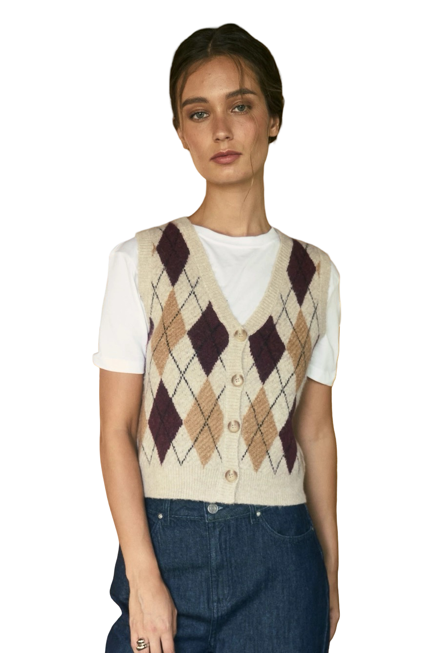 Apparel- The Workshop Argyle Sweater Vest Top