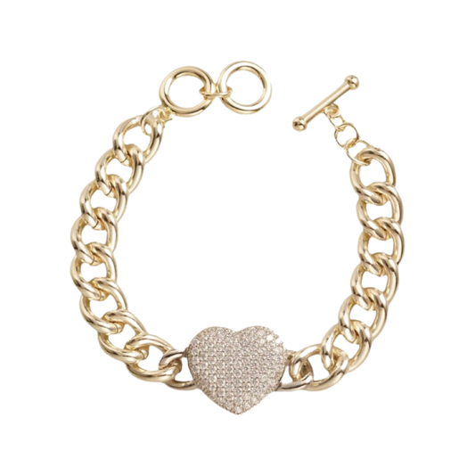 Bracelets- M&E Bling Curb Chain Bracelet With Pave Heart