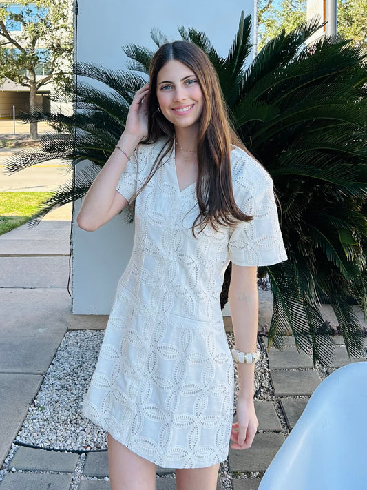 Apparel- Strut and Bolt Cream Embroidered Eyelet Mini Dress